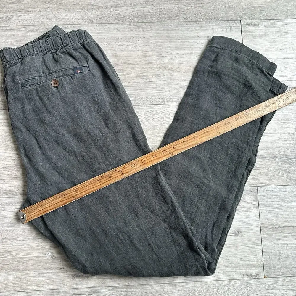 Faherty Men Small 100% Linen Drawstring Pants Gray $168 Lightweight